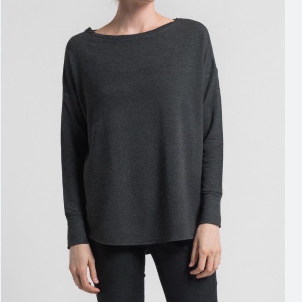 PURE KARMA Size XL Raw Hem Yoga Sports Sweat Top~Relaxed Long Sleeve Bateau Neck